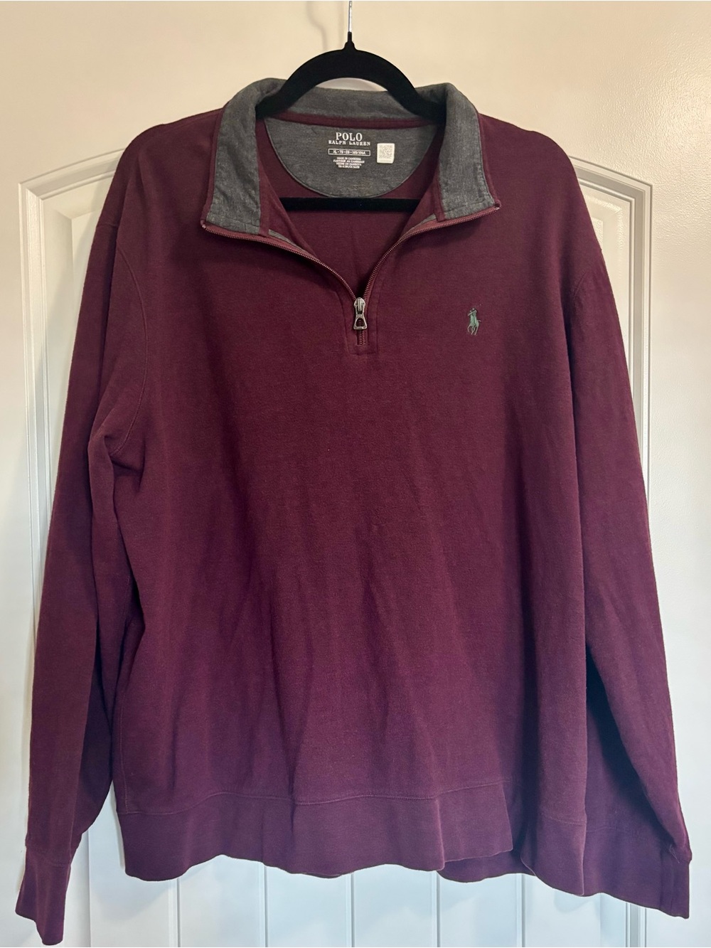 Polo by Ralph Lauren Men's Maroon Quarter-Zip Pullover with Gray Collar